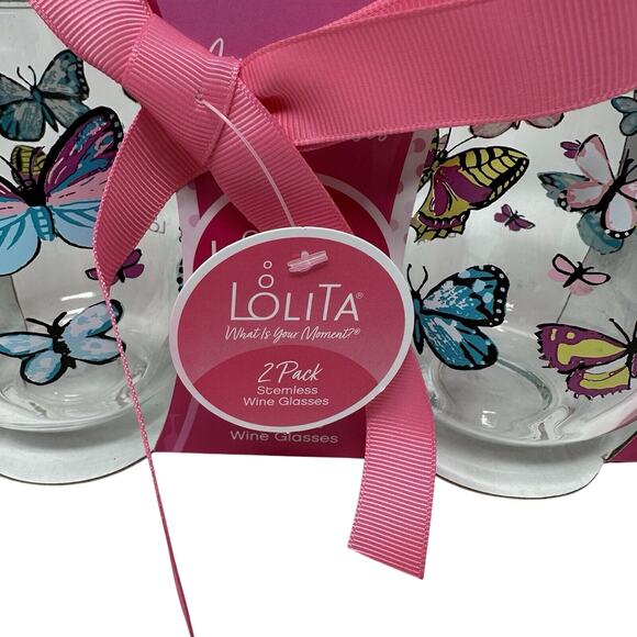 Lolita Acrylic Stemless Wine Glass Two Pack - Butterflies Garden Party Bridal - Picture 5 of 5